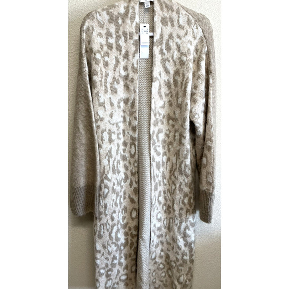 Topshop Animal Print Wool Blend Duster Cardigan Size 4-6 Tan Women's NEW - Picture 4 of 10